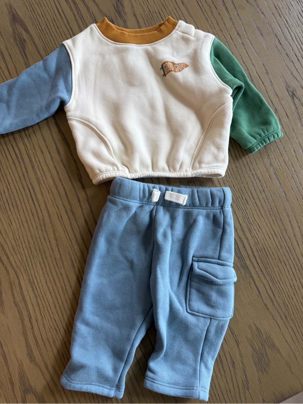 Toddler Colorblock Fleece Sweater set - Blue/Green/Cream